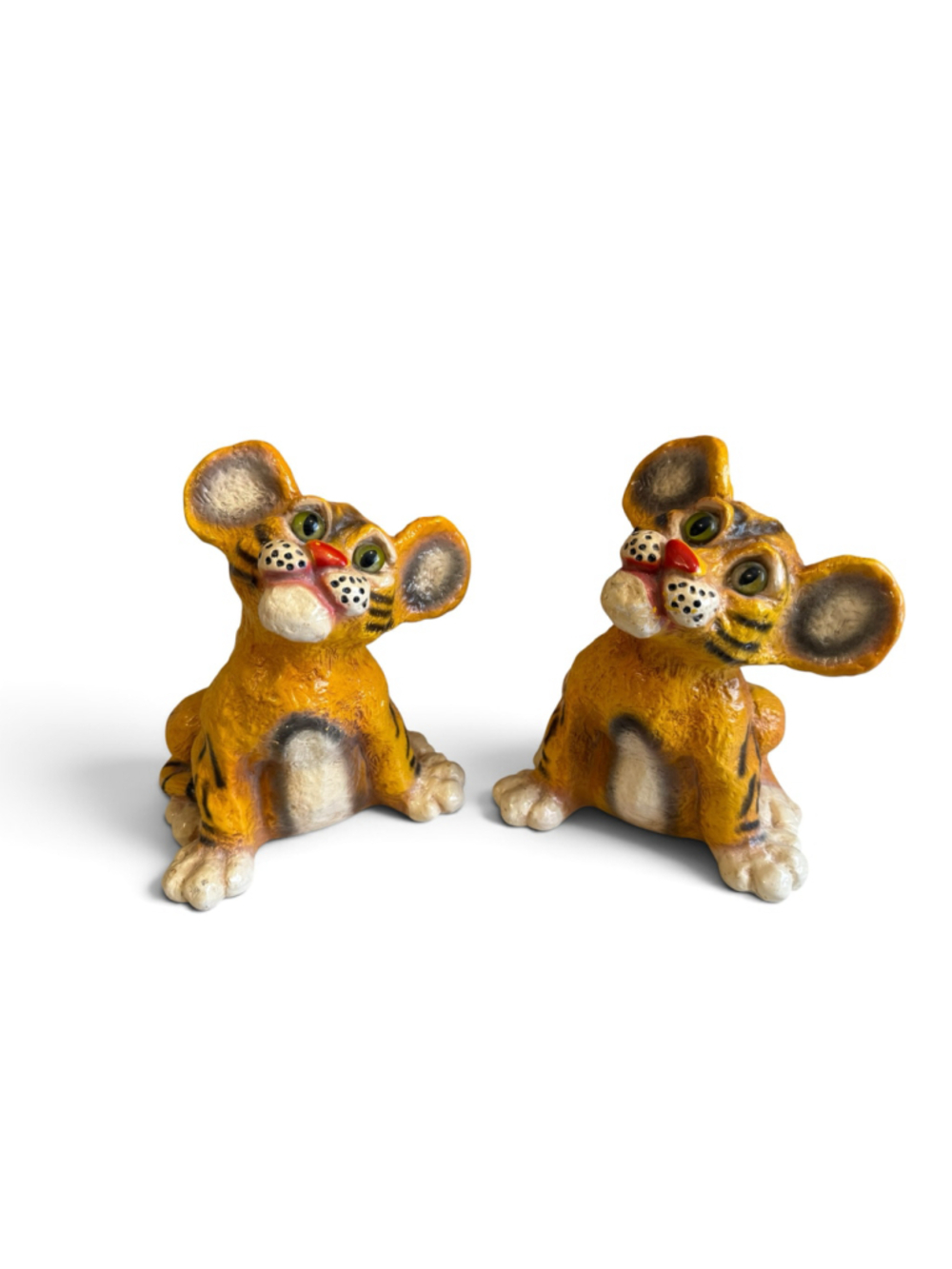 Vintage 1975 Universal Statuary Tiger Cubs Pair 088 089 Chalkware 9” Retro MCM